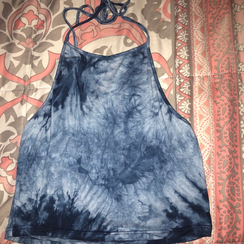 Blue Tie-Dye Crop Halter Neck Top